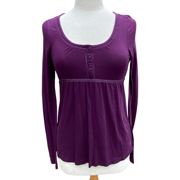 American Eagle Outfitters Tops - Y2K American Eagle Outfitters Henley Babydoll Shirt Purple Tie Back 00s Boho-M